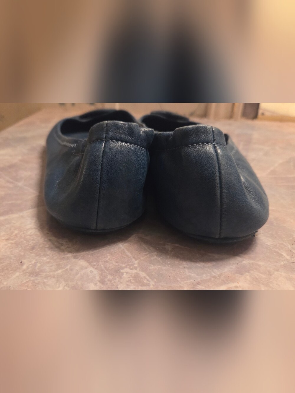 Tory Burch Navy Leather Logo Ballet Flats - Picture 3 of 6